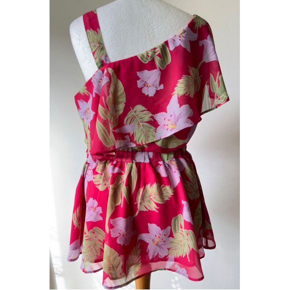 Lovedrobe One Shooulder bePink Floral Blouse Size 14 Chiffon Lined - Picture 2 of 3